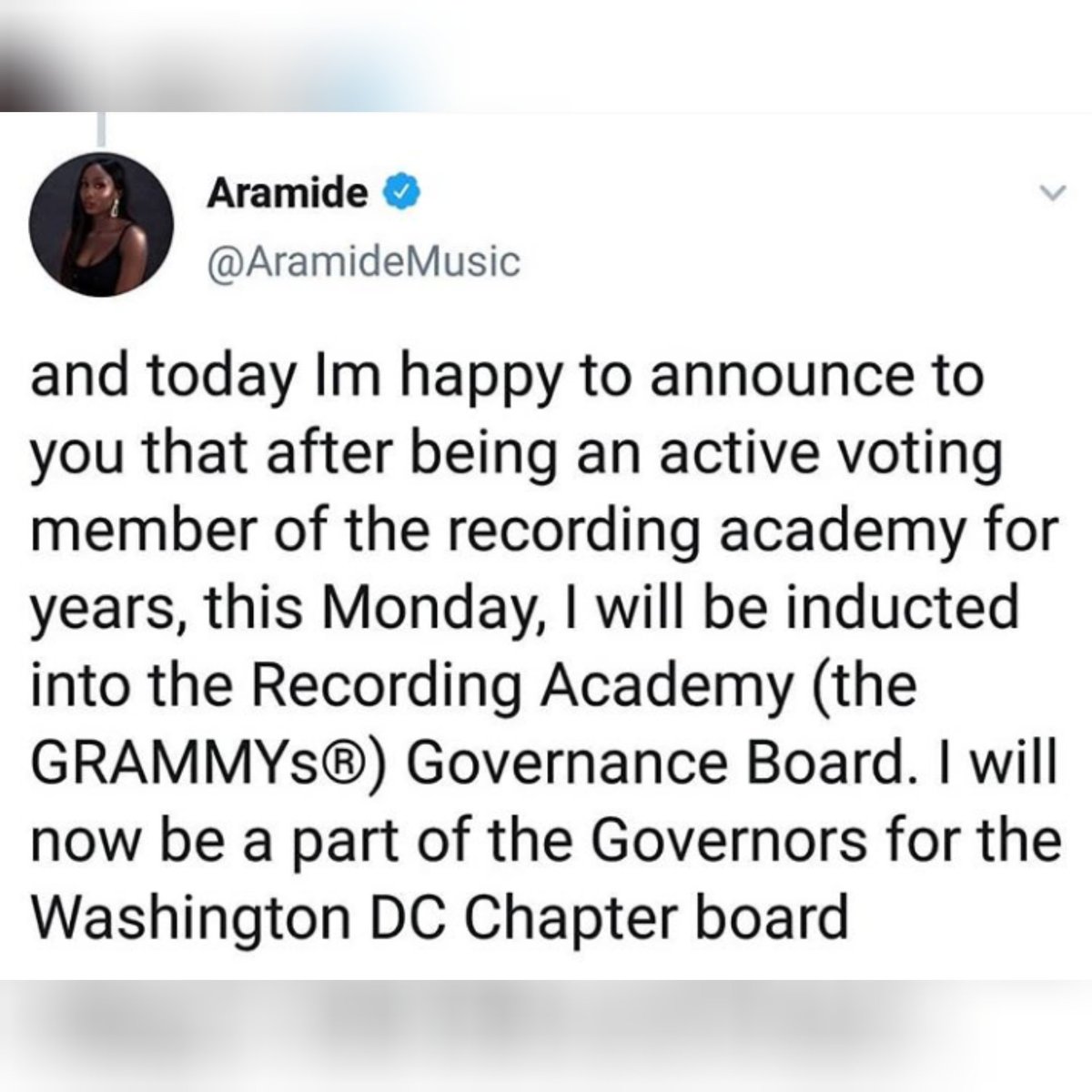 AccessForReal's tweet photo. @aramidemusic becomes a member of the Grammy Recording Academy
.
.
#Grammy  #TheRecordingAcademy https://t.co/8UoUMQyAQ6