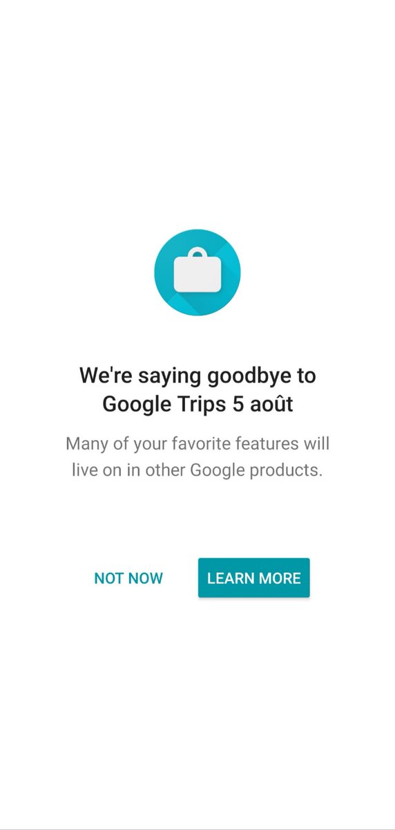 FlorianeThi's tweet photo. Avez vous reçu ce message ? @GoogleFR pourquoi ? Cette appli nous a tant servi en voyage 😢#google #voyage #googletrip https://t.co/XU5F5s9YvV