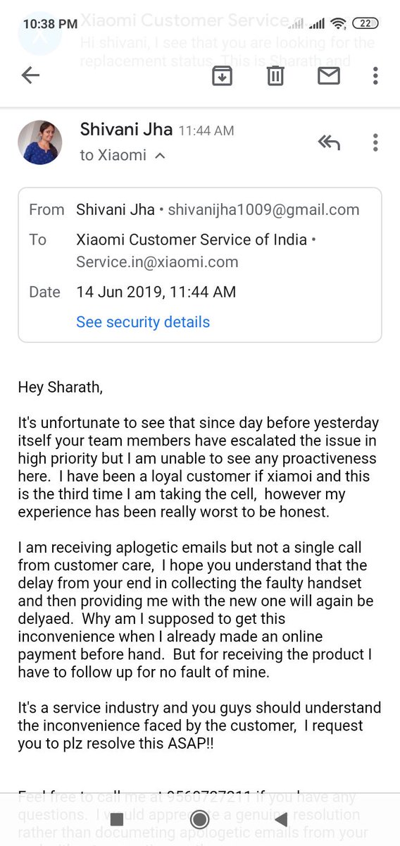 shivanijha94's tweet photo. It's unfortunate to see the #casual and #irresponsivecustomersupport from @XiaomiIndia. I received a #faultyhandset with #speakersnotworking.Receiving consistent aplogetic emails with no actionnon replacement status.  @manukumarjain #solveforcustomer #patheticcustomercare #help https://t.co/v1ZtGWRDFE