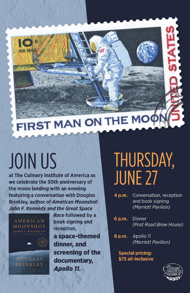 Join us on Thursday, 6/27 for Moonshot—The History, The Science, The Food! Take a trip to the moon with author Douglas Brinkley and dine on food inspired by the astronaut experience. Reserve your seat now: bit.ly/2XbMbEl