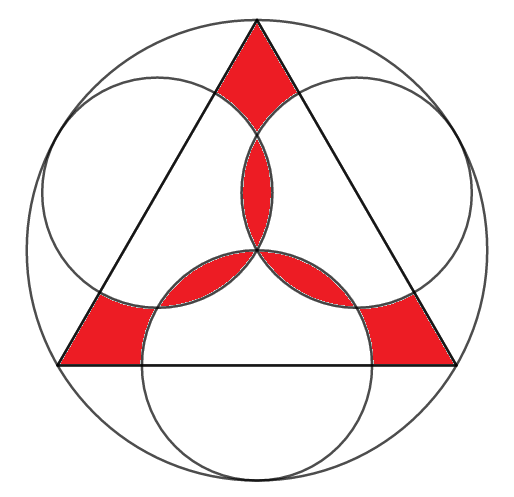 #maths, #puzzle, #enigmes
In this triangle, the 4 circles go through the same point. What fraction is shaded ? 😀