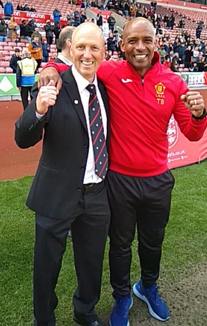 20 months ago when I was in a tough place in life this gentleman asked me to join him to manage <a href="/LancashireSFA/">Lancashire Schools FA</a> U18’s. This season has been incredible, winning the <a href="/SchoolsFootball/">English Schools' Football Association</a> National County Cup. A huge thank you to Andy Buckingham for trusting &amp; believing in me 🙌🏾💙⚽️