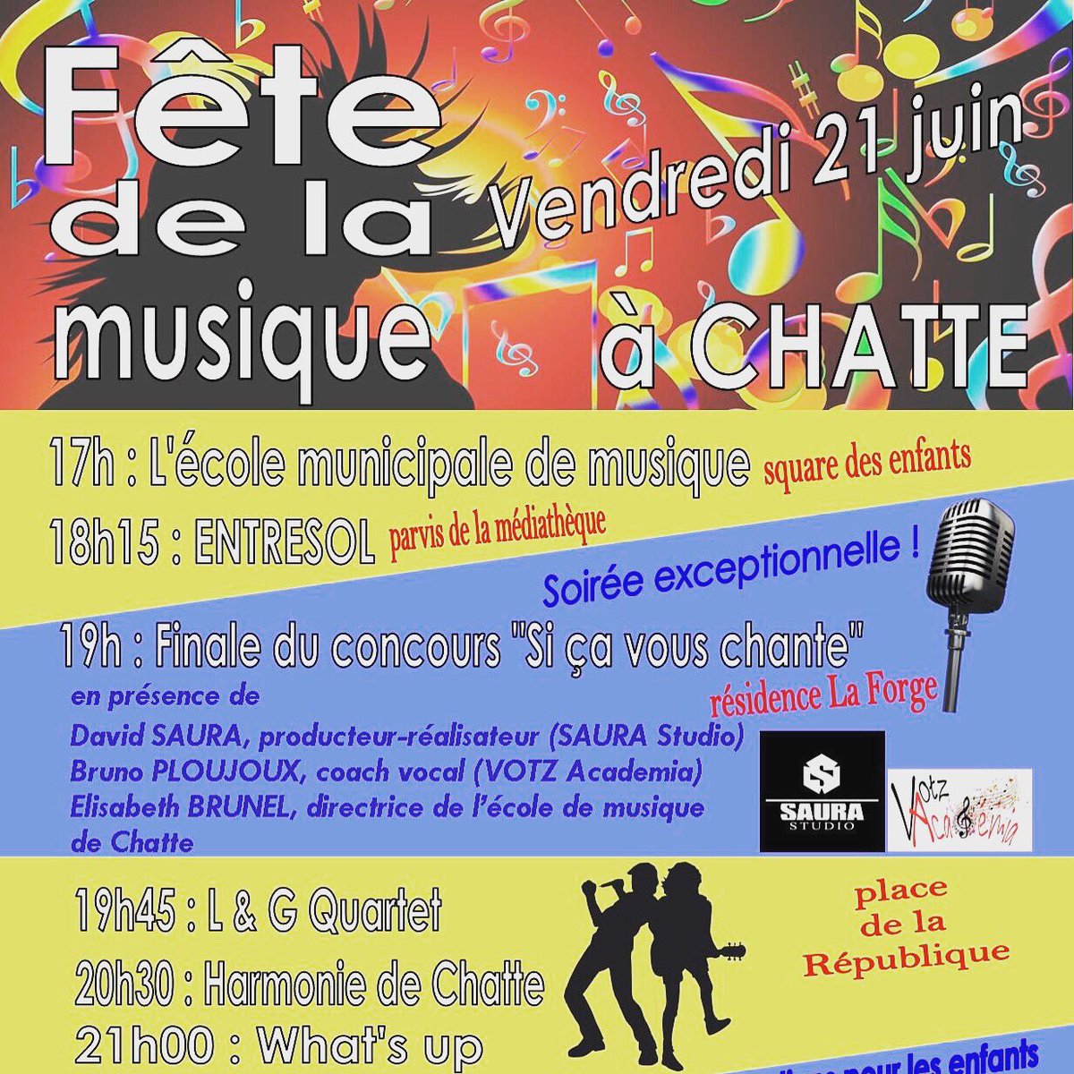 SAURAStudioProd's tweet photo. 💥 Nous serons avec @DavidSauraPerez à Chatte pour le grand concours de chant qui se déroulera le vendredi 21 juin à 19h00 ! 🎧 #Fetedelamusique ☺️🎥 🎉 https://t.co/RWqcihcId2