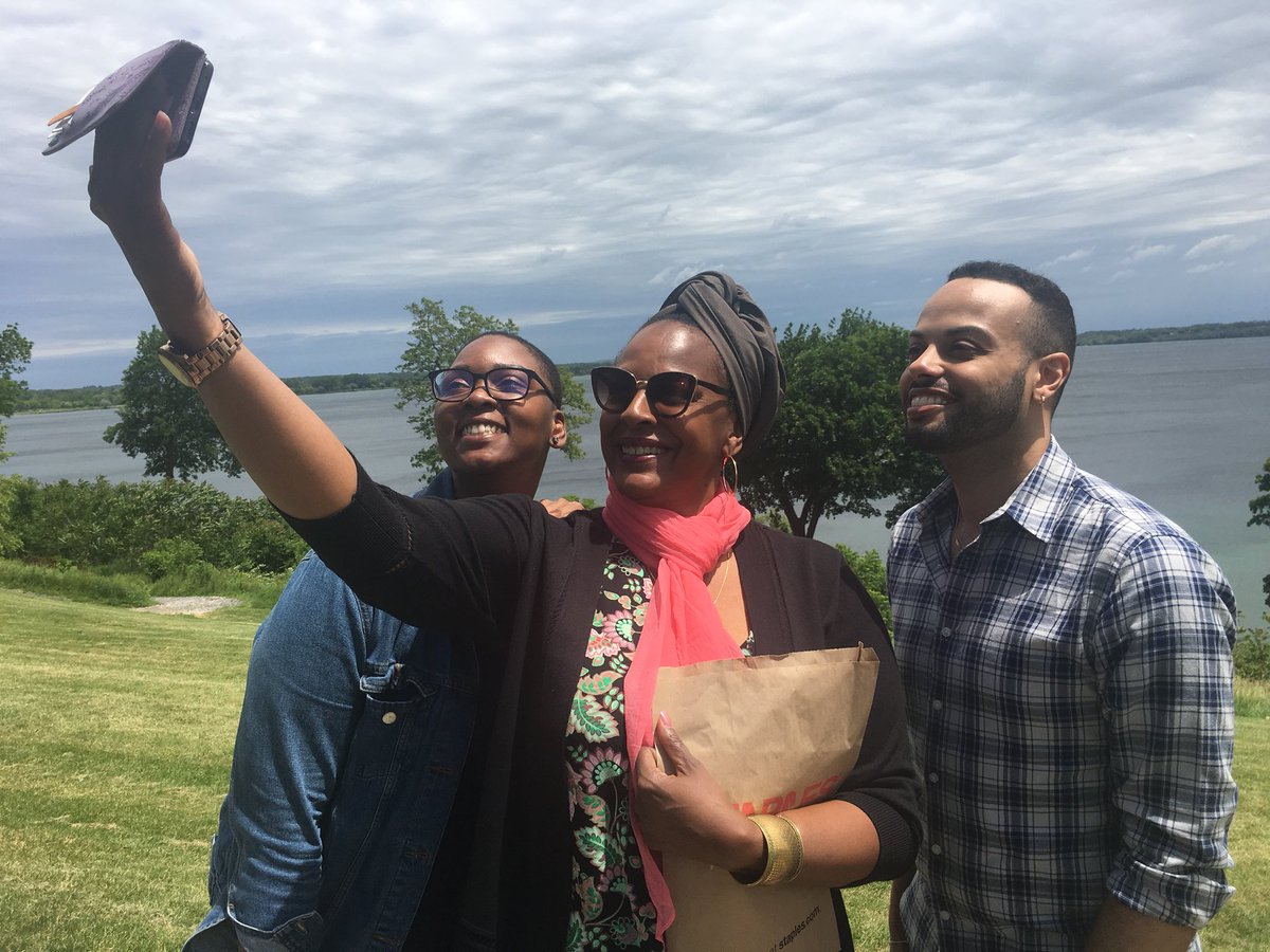 The Playwrights of Color Summit 2019 artists taking photos by beautiful Seneca Lake. #pocs #qstc
