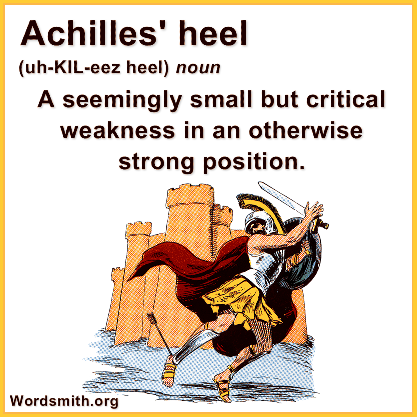 Words of the Day - 2nd Sem. Unit 1 1) Word: Achilles' heel (n.) Synonym(s):  weakness, flaw, defect, vulnerability Etymology: Achilles, a great Greek  warrior, - ppt download