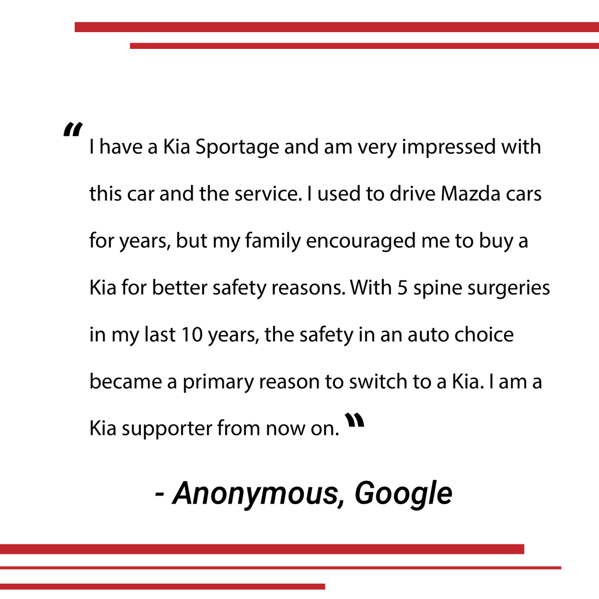 Welcome to the Kia family! Thank you for the review, and congratulations on your new Kia vehicle! 😁#HappyCustomers #KiaFamily