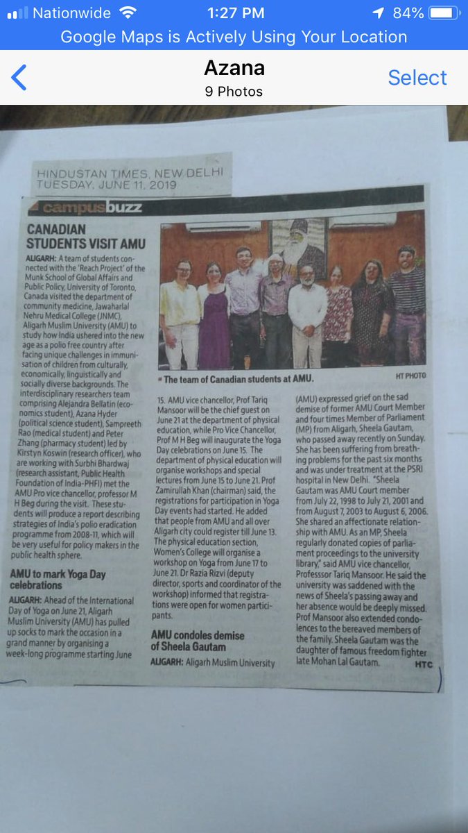 alebellatin's tweet photo. So grateful to have my @reachprojectUT team featured in Indian newspapers for our study on #howtoreach religious minorities during polio eradication ❤️❤️A big thanks to @AligarhMuslimUn and all the researchers that helped us along the way! @AzanaHyder @JosephWongUT https://t.co/co4BJDNsvw