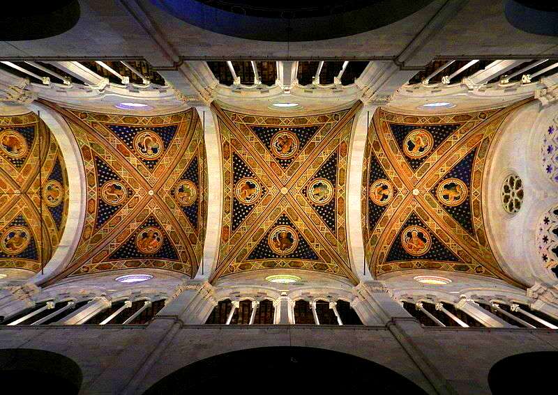 Detail, ceiling of Lucca Cathedral of Saint Martin built in year 1063, renovated 12th, end rebuilt 1637 in Lucca, Italy