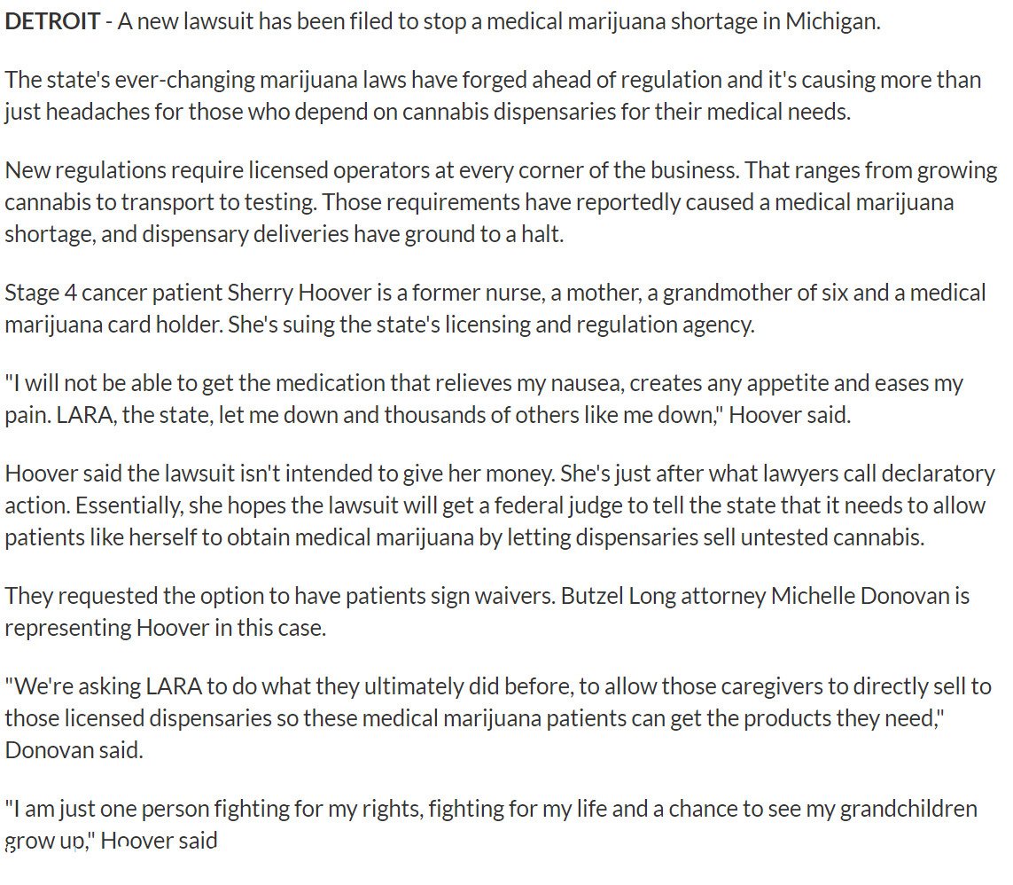 HunterGreenCG's tweet photo. "Woman with stage 4 cancer sues LARA over lack of access to medical marijuana"
https://t.co/OmzAK7GThu
.
.
.
.
#cannabis  #cannabisindustry  #cannabislaw  #marijuana  #medicalmarijuana  #cannabiscommunity  #cannabisculture  #MichiganMarijuana  #MichiganCannabis  #mmmp https://t.co/4aJ8Tp1Xxk