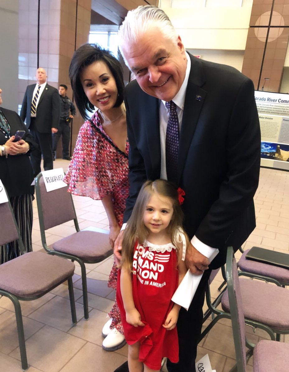 MsLisaHendricks's tweet photo. Last summer my daughter helped me canvass for @MomsDemand #GunSenseCandidate @GovSisolak, today I brought her to the signing of #AB291 to show her the results of her work. Proud mama moment. #NVLeg #FightLikeAMother https://t.co/aTL2eQDPQw