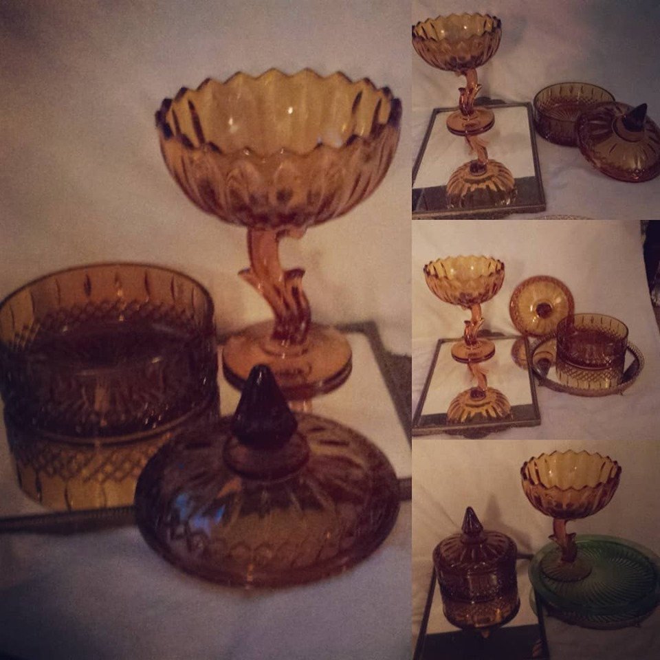 #etsy shop:Vintage Indiana Glass Amber Candy Dish, Amber Depression Glass Lotus Blossom & Princess Pattern,amber etsy.me/2wRsyCI #amberglass #indianaGlass #vintagecandydish #candydish #candydishglass #cookiejar #biscuitjar #lotusblossom #princessdesign