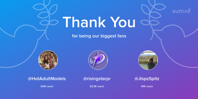 Our biggest fans this week: HotAdultModels, risingstarpr, JlspzSpitz. Thank you! via https://t.co/Ic1sEYJmO8