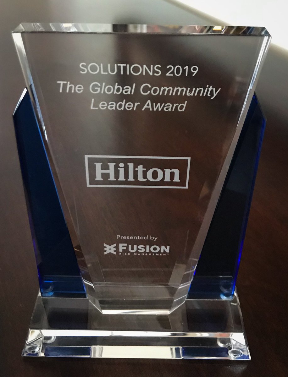 speckhard's tweet photo. Our Business Continuity Crisis Management Team was honored with The Global Community Leader award at #Solutions19 @HiltonNewsroom @HiltonCareers @FusionRiskMgmt https://t.co/kqkDyFXVsA
