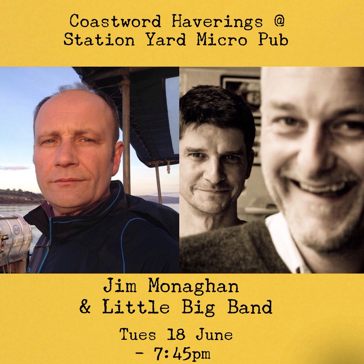 It may be Friday night but we are looking forward to the joy of #CoastwordHaverings on Tues 18 at the <a href="/Station_Yard/">Station Yard Micropub and Beer Garden</a> at 7:45pm featuring <a href="/JimMonaghan10/">Jim Monaghan</a> &amp; The Little Big Band.
#loveCoastword #SpokenWord #Dunbar #Music #OpenMicScotland #OpenMic