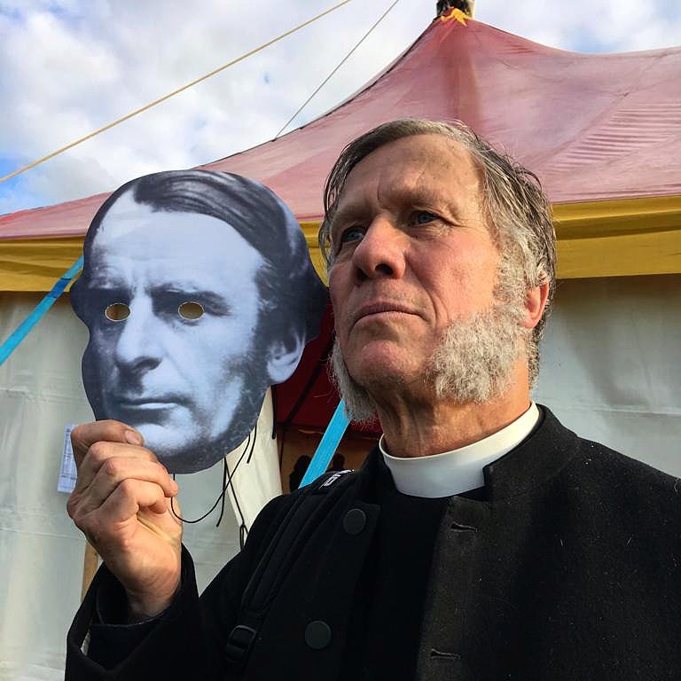 The man behind the mask. Charles Kingsley a.k.a. <a href="/peterduncans/">Peter Duncan</a> Join us in Eversley, #Hampshire for the festival for the bicentenary of the birth of the author of 'The Water-Babies'. More: ck200.live