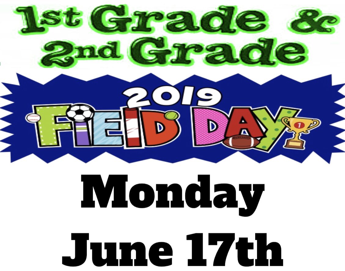 jfk_pe's tweet photo. 1st &amp; 2nd grade FIELD DAY is Monday - June 17, 2019!!! 🐻
 Please remember:
 -GREEN or WHITE shirt, sneakers, and a hat.
 -Only plastic Water/Gatorade bottles that are initialed. 
 -Sunscreen before they get to school, we will be outside from 9:30am-12:00pm
@brewsterschools https://t.co/dIRAOa8Q1r