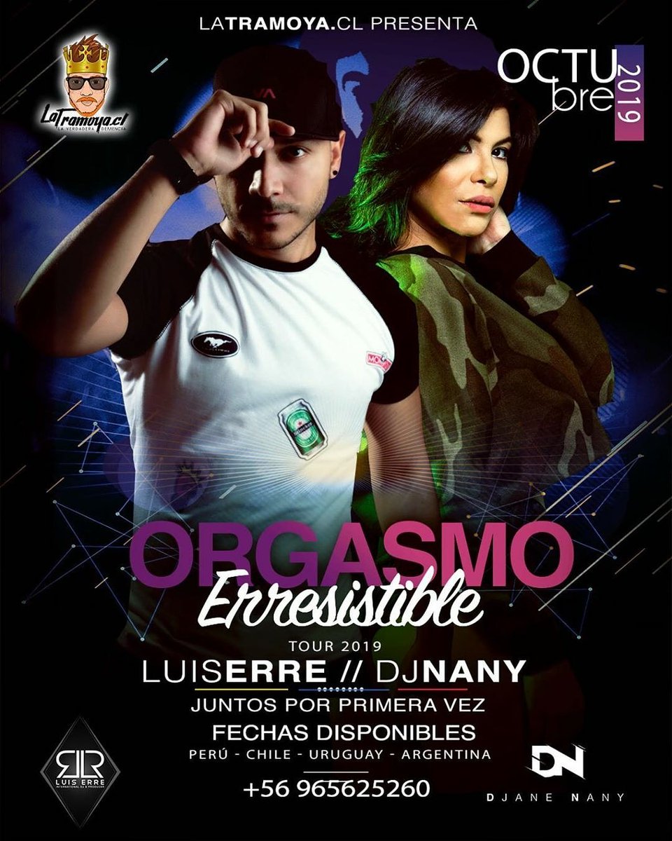By @luiserreoficial  
Se logró lo imposible
Más que un Tour. ¡Será una experiencia única!
#OrgasmoErresistible2019 junto a la Mamasota @djanenany 
Fechas disponibles en OCTUBRE.
Más información, contactar al número que aparece en el Flyer o directamente con @latramoya.cl