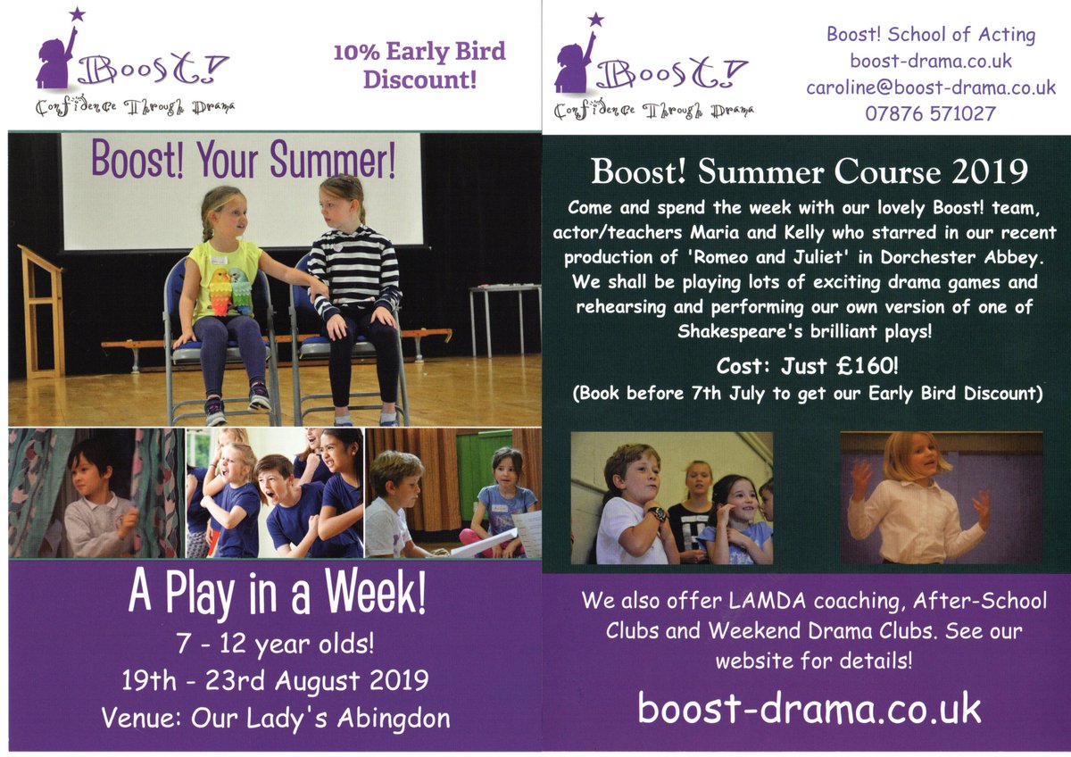 BoostDrama's tweet photo. Boost! #Summer Course 2019! 19th-23rd August. We're doing a #playinaweek - very excited! https://t.co/4b6GwlmaVb