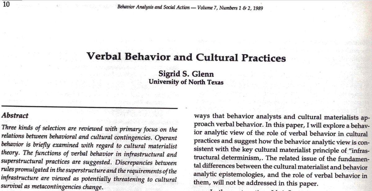 OperantComfort's tweet image. Have you read Sigrid S. Glenn&apos;s &quot;Verbal Behavior and Cultural Practices&quot; (1989)? Dr. Glenn is our cultural systems research godmother! #behavioranalysis #verbalbehavior #culturalhumility #culture
