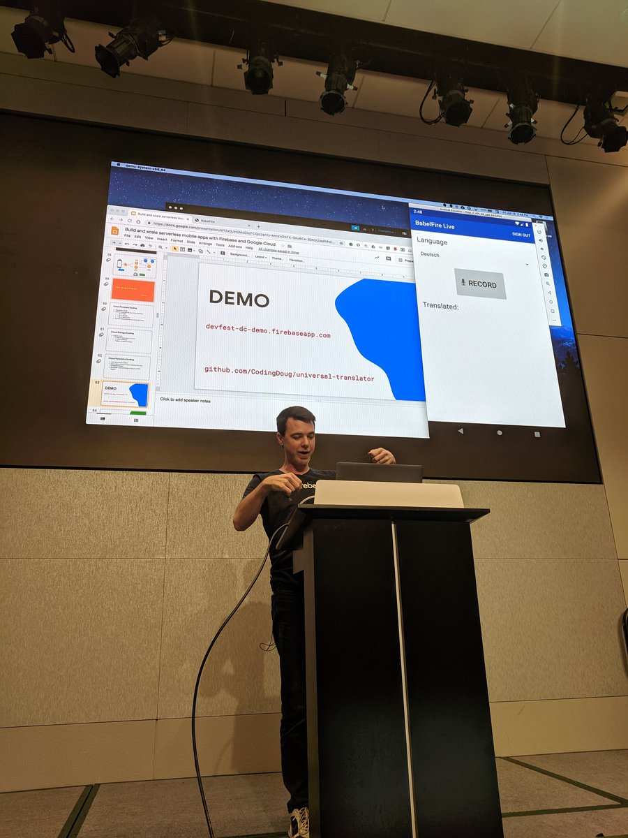 abookone's tweet photo. Mobile development with #Kotlin, #Firebase, #FireStore, #FireFunctions, Google #CloudSpeech, #CloudTranslation for a mobile translation app. Demo available here https://t.co/BCTUdWHFA9
#devfestdc #google https://t.co/uuynIYDA8G