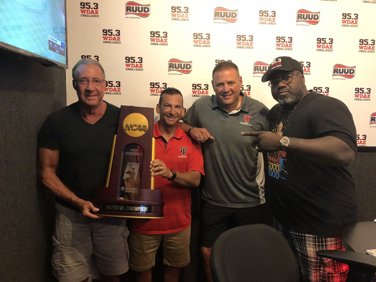 95.3 WDAE & AM620 (@953wdae) on Twitter photo A big thank you to @JefeHerschel7 & <a href="/UTbull22/">Sam Militello</a> from @UT_Baseball for stopping by today with the #NCAA DII World Series trophy!!
<a href="/RonDiazWDAE/">Ron Diaz</a> <a href="/IanBeckles/">Ian Beckles</a> <a href="/jayRecher/">Jay Recher</a>
#TampaBaseball #TampaBay A big thank you to @JefeHerschel7 & <a href="/UTbull22/">Sam Militello</a> from @UT_Baseball for stopping by today with the #NCAA DII World Series trophy!!
<a href="/RonDiazWDAE/">Ron Diaz</a> <a href="/IanBeckles/">Ian Beckles</a> <a href="/jayRecher/">Jay Recher</a>
#TampaBaseball #TampaBay