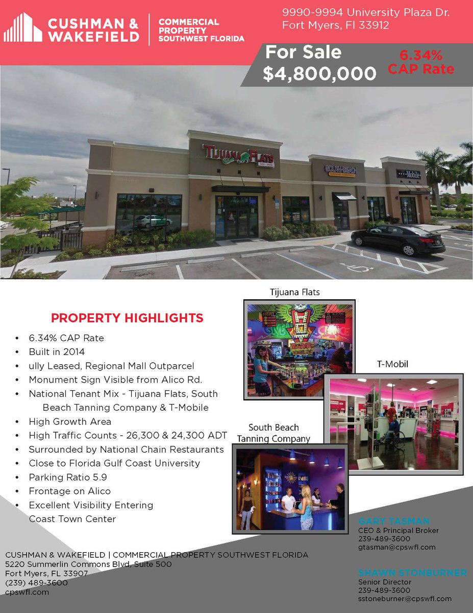 gtasman's tweet photo. Stable Retail Opportunity for Out Parcel at Gulf Coast Town Center Mall with 6.34% Cap Rate! 
For Sale 9990-9994 University Plaza Dr. 
Call me for details!
239-489-3600 #opportunity #caprate #stable #gulfcoast #Fort Myers
https://t.co/SDXAxb5fvV https://t.co/fdMyTuvfyI