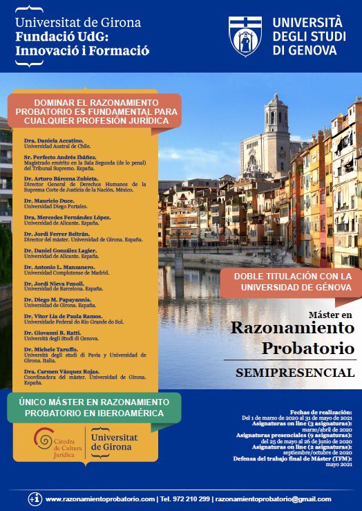 CCJ_UdG's tweet photo. Abierta la preinscripción para la 4a generación de Máster semipresencial en Razonamiento Probatorio, en doble titulación de la @univgirona y la @UniGenova. Único máster sobre la materia y con los mejores profesores. Toda la info en https://t.co/r8ucpD7lRt https://t.co/qWER55NcTG
