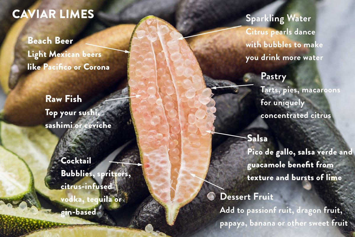 GLandOrganics's tweet photo. Top Question we get about caviar limes: What to do with them? Our answer-EVERYTHING! Caviar limes truly elevate any beverage or food. Here's a couple ideas, but there are so many more! We didn't even include #salads!! or ICE CREAM! We'd love to hear what YOU do with caviar limes. https://t.co/bGYwJnScPO