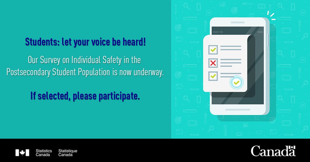 StatCan_eng's tweet image. Are you a university, college or CEGEP student between the ages of 17 and 24? Let your voice be heard through our survey on security and #SexualVictimization among postsecondary students. If selected, please participate: ow.ly/fjPR50uEpLP #StopHarassment