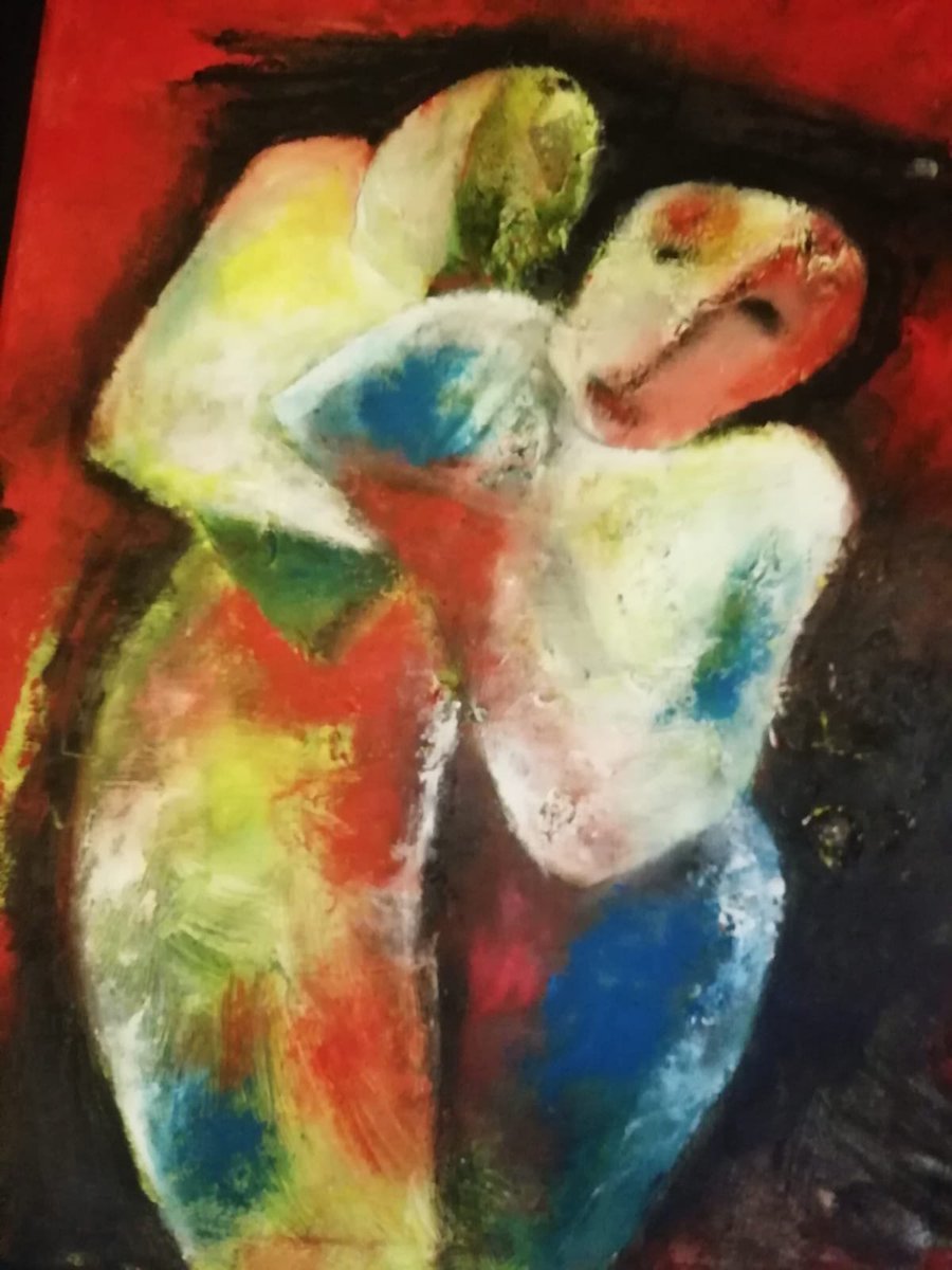 vlinierland's tweet photo. The Sudanese artist Nasir who resides in #Galway #DirectProvision and paints in his room, has offered me his most beautiful painting of mother and child to auction with the proceeds going to @CitadelEire 's fundraiser for Olga's Accordion. 
Here it is. How do I auction it? https://t.co/Sycu5An449
