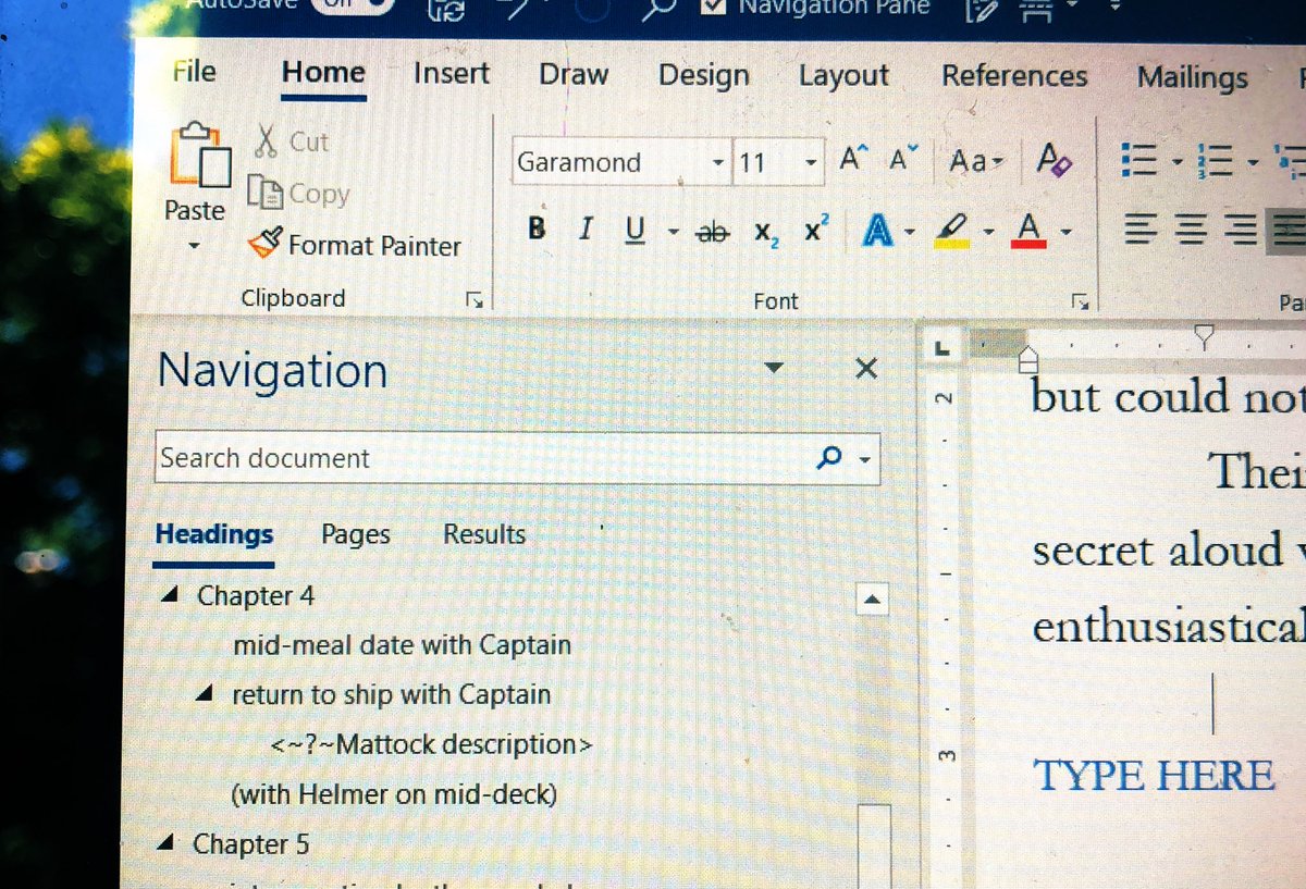 RenniLeigh's tweet image. In addition to the chapter headings, I use temporary scene-summary subheads in my #WiP to easily jump around.
New #writerhack: Flagging the long introductory descriptions of major characters, so I can navigate back to those. 
#writingtips #amwriting #MSWord