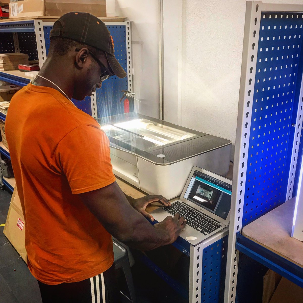 Laser cutter training with @phillips_adebayo - thank you for interning and volunteering with us! #safeinclusivefree #uteachmaker #diversemakers