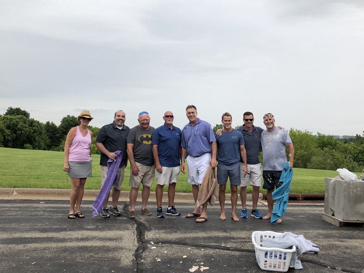 KendallHuntK12's tweet photo. This afternoon our company celebrated 75 years with a summer social. To add to the fun, our team raised money for the Multicultural Family Center. Donation buckets created a fun contest for the chance to “pie” one of our execs. #75YearsOfKH #75YearsInTheBooks https://t.co/Oo1lZEgFSH