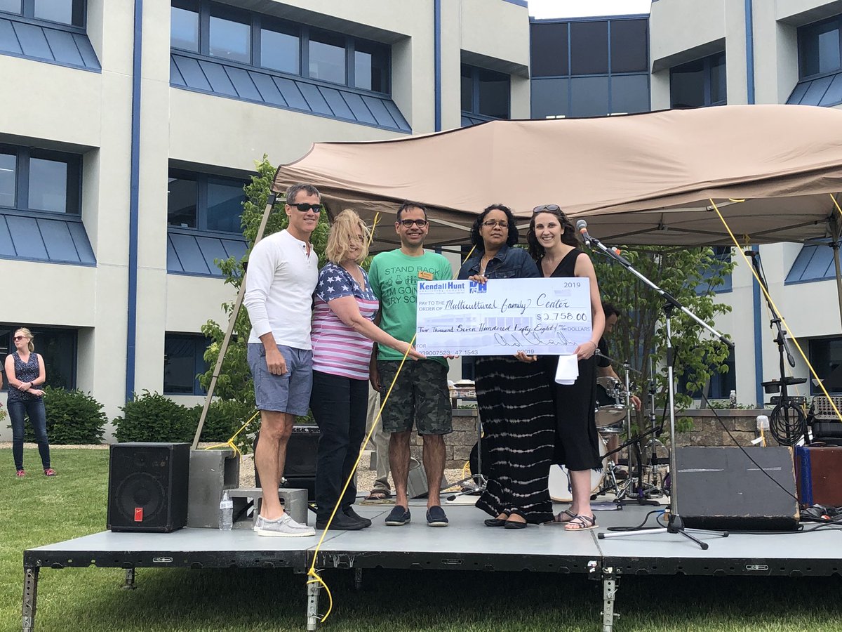 KendallHuntK12's tweet photo. This afternoon our company celebrated 75 years with a summer social. To add to the fun, our team raised money for the Multicultural Family Center. Donation buckets created a fun contest for the chance to “pie” one of our execs. #75YearsOfKH #75YearsInTheBooks https://t.co/Oo1lZEgFSH