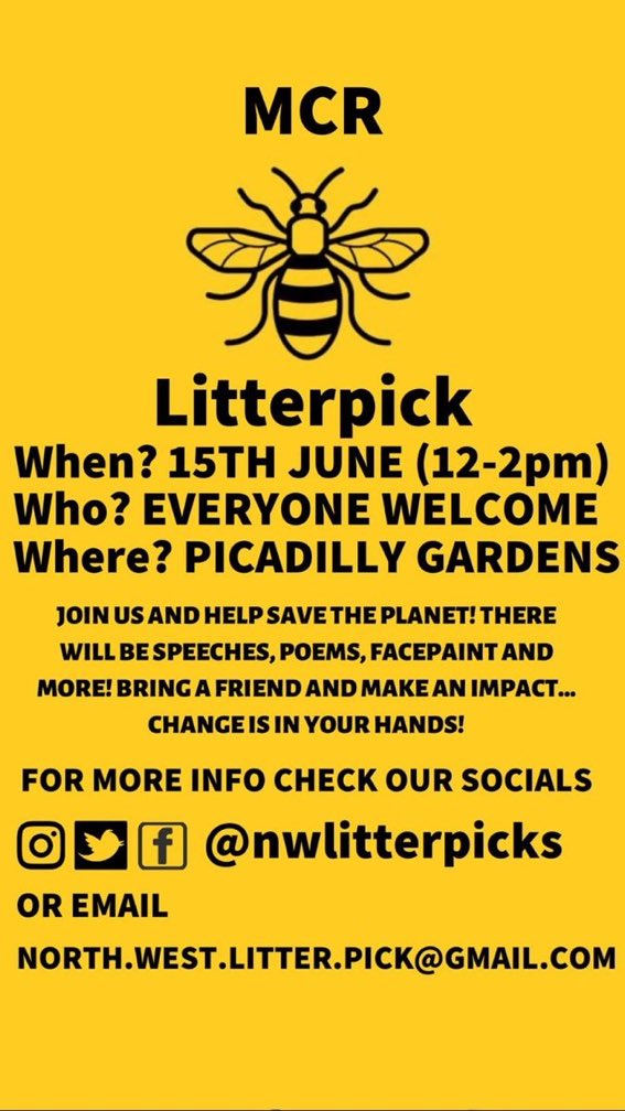 Come along to Piccadilly Gardens in Manchester tomorrow 12-2 for the first @nwlitterpick 💚🌎

An amazing opportunity to come together to preserve and protect our local environment 🥰💚