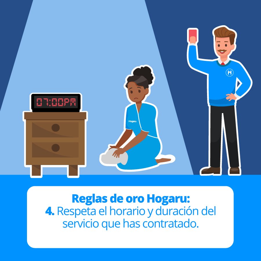 ✨En Hogaru protegemos los derechos laborales de nuestras Profesionales. 👩💙👩🏾 Es nuestra responsabilidad garantizarles una jornada laboral que no supere el límite establecido por la ley. 🏦 👨‍⚖️ Debes respetar las horas de servicio contratadas. 🕟