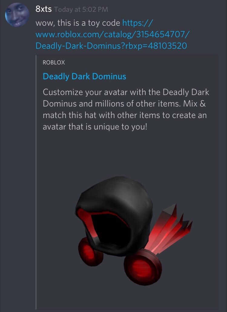 roblox dark dominus toy code