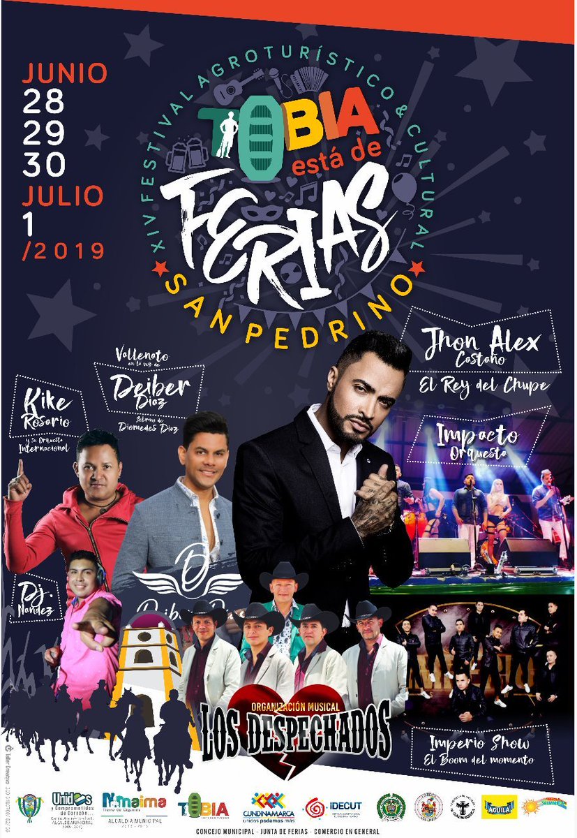 La Administración Municipal hace una cordial invitación a toda la comunidad, municipios vecinos, a participar de nuestras tradicionales Ferias y Fiestas San Pedrinas en Tobia, los días 28,29,30 de Junio y 1 de Julio 2019. Ven y disfruta de las mejores Fiestas de la Región.