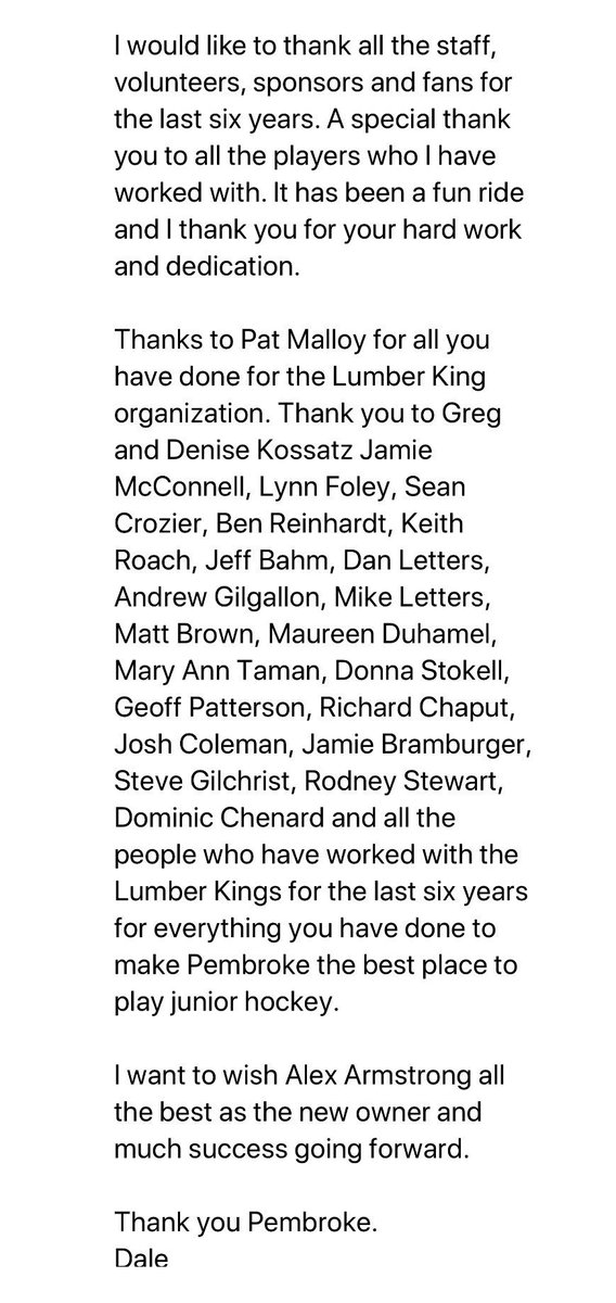 The Pembroke Lumber Kings have been sold to Alex Armstrong