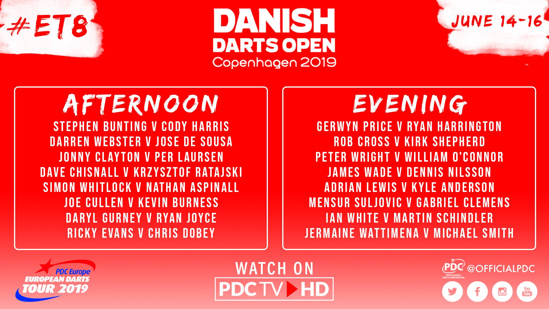 byld Ti skat PDC Darts on Twitter: "Here's what's coming up in Copenhagen on Day Two of  the Danish Darts Open... Watch all of the round two action on  https://t.co/hSz0zP5tWg from 1200 BST. https://t.co/3uIrRsOJQ4" /