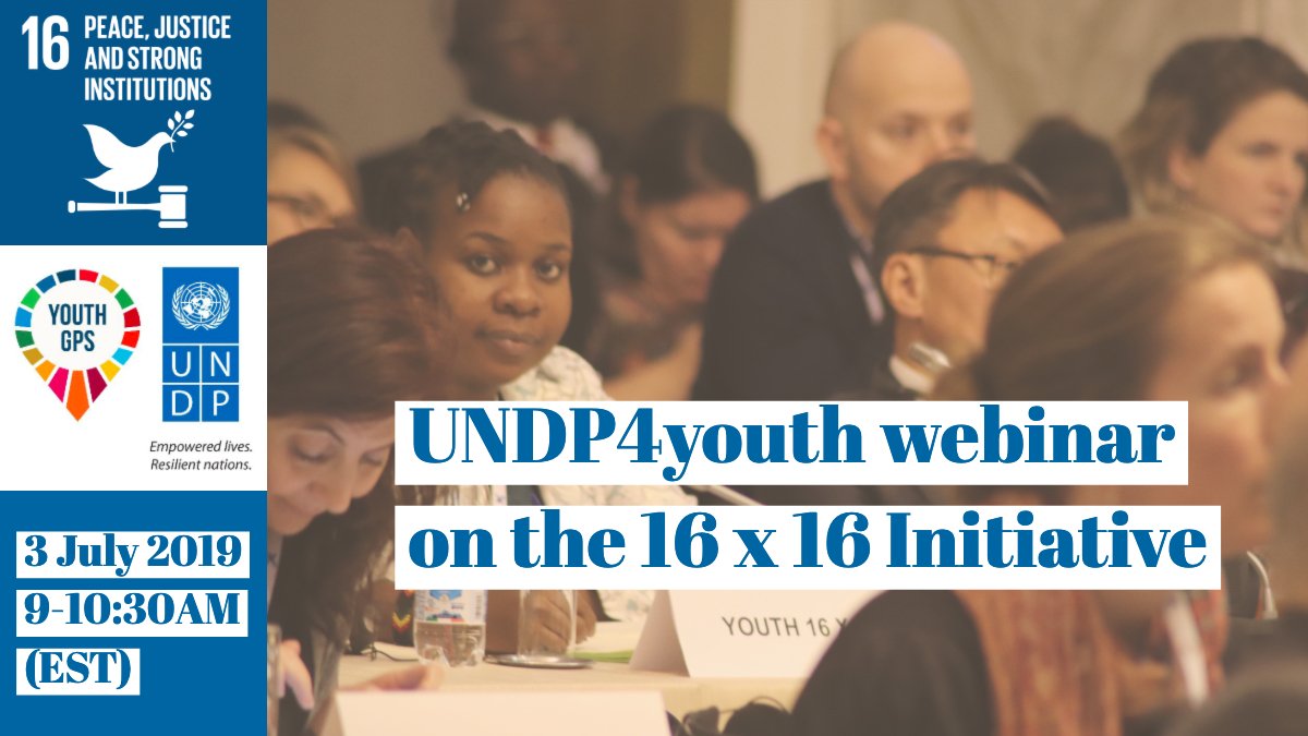UNDP4Youth's tweet photo. 📣 Join us at this UNDP4Youth webinar on #16x16 Initiative and a conversation on the expertise and experience of young people advancing #SDG16 🕊️⚖️🤝

3 July 2019, 9-10:30AM (EST)! 
More info here: https://t.co/lLqeDYDWpm  
 #Youth2030 https://t.co/4Kzzron29J