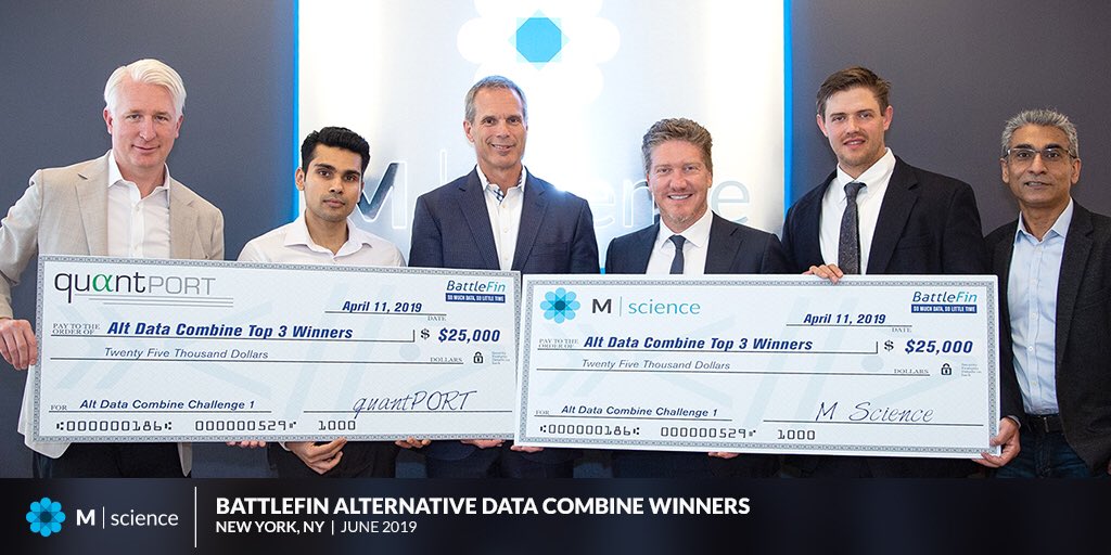 msciencellc's tweet photo. Congratulations to Joe Ganser & Saeed Rahman, the winners of @BattleFinAI ’s #AlternativeData Combine, a #datascience competition our team co-sponsored with #quantPort in January 2019. A very well-deserved honor! @tmhinnyc #DataAnalysis #MScience https://t.co/RhcUjkNC7b