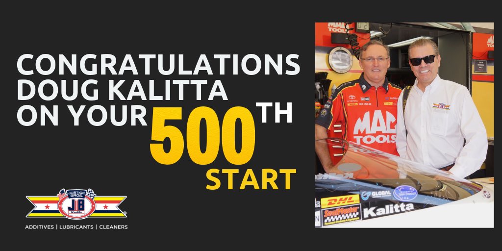 JusticeBrosInc's tweet photo. Congrats @Air_Doug on your 500th start this weekend at the @NHRA #ThunderValleyNats! π
#justicebrothers #kalittastrong
#nhra #jbfactorydriver
@TeamKalitta https://t.co/NHo463S43p