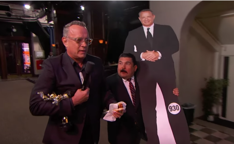 RollingStone's tweet photo. See Tom Hanks steal a cardboard cutout of himself on #Kimmel  https://t.co/TlbxNo2h1t https://t.co/MdToSr3RUL