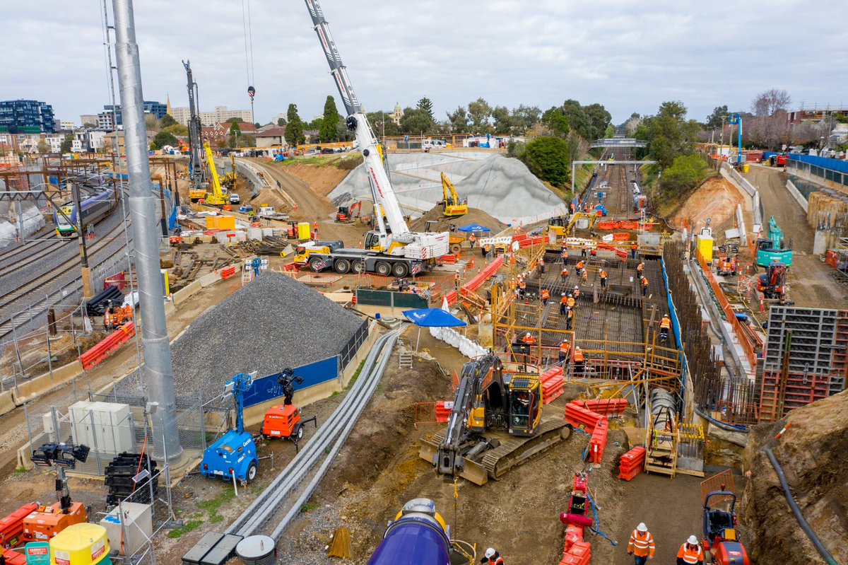 The team poured more than 450 cubic metres of concrete and installed 162 tonnes of steel reinforcements to make it all happen before reinstating 160 metres of track, ballast and overhead signalling in time for the return of services on Sunday morning, 9 June. (2/2)