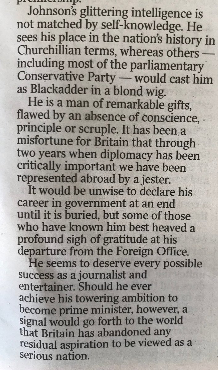 thoughts on Boris Johnson from his former editor, Max Hastings, last year: “It is a common mistake to suppose Johnson a nice man...”. 

thetimes.co.uk/article/the-en…