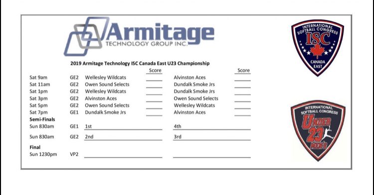 The boys are off to Ingersoll this weekend for the U23 ISC Qualifier. One last tune up before the <a href="/OASASoftball/">OASA Softball</a> U23 Provincials in Owen Sound in a couple of weekends