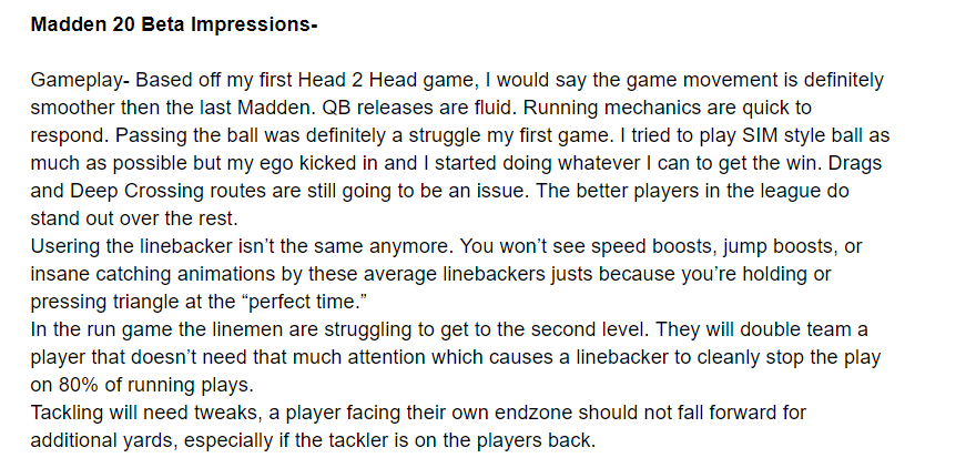 shm6ney_NEFL20's tweet photo. Some of my thoughts on this M20 Beta so far... #NEFL19 @NEFL19 @EAMaddenNFL #Madden20beta #M20feedback https://t.co/ZY2OA3N7UU