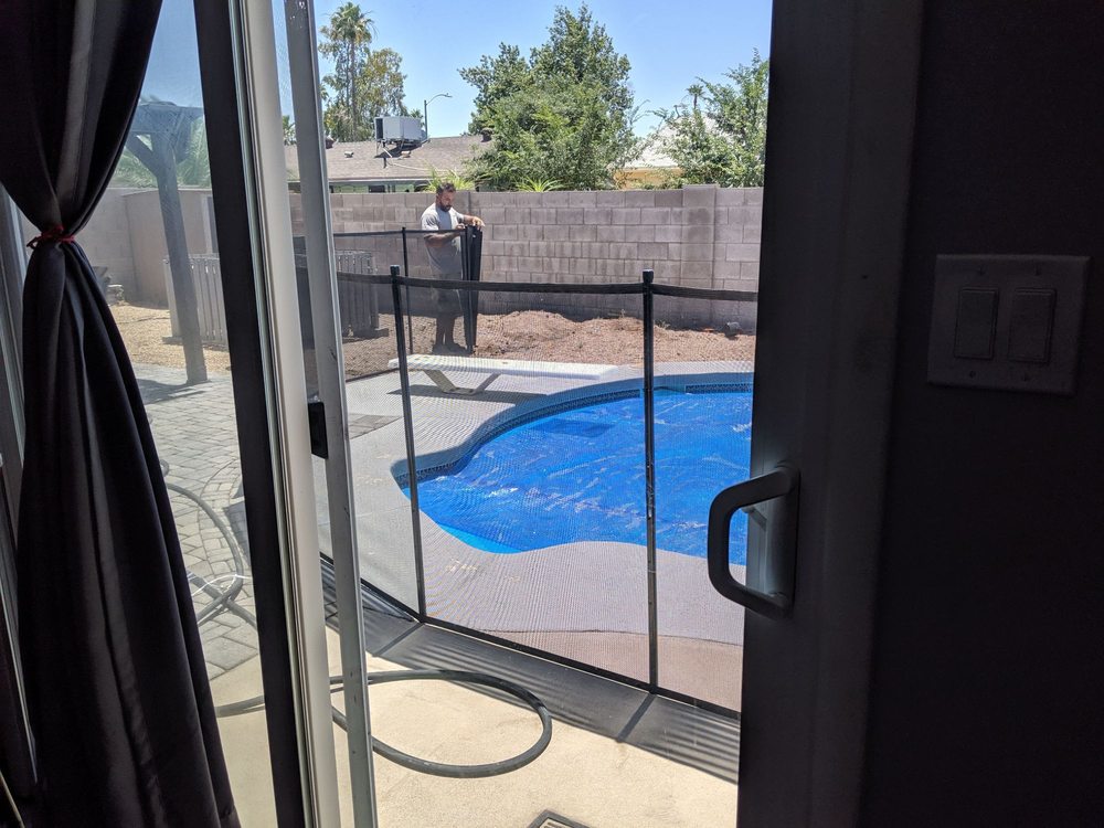 AZPoolFence's tweet photo. “Our pool was built very close to the patio door and we were worried a fence would look bad. We have a little one starting to crawl though, and his safety trumps backyard aesthetics. I was happy that when all was done it really looks great.” #SafetyFirst #PoolSafety #NSM 🙏❤️💦 https://t.co/oBqZB2EAEG