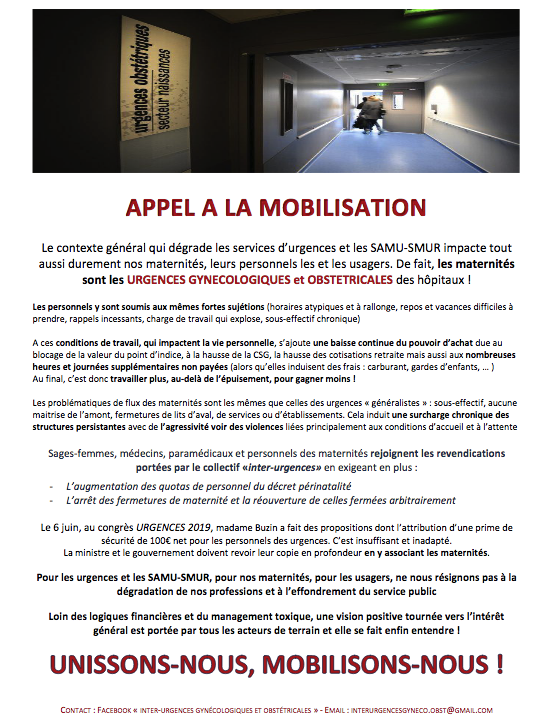 Plusieurs maternités vont annoncer prochainement leur entrée dans le mvt des #urgences <a href="/yannbubien/">Yann Bubien</a> @MESNIERThomas  #maternité = urgences gynéco-obstétricales. Revendications ? idem <a href="/InterUrg/">L'Inter-Urgences</a> + arret fermetures #maternités, MN et hausse des quotas du decret périnat